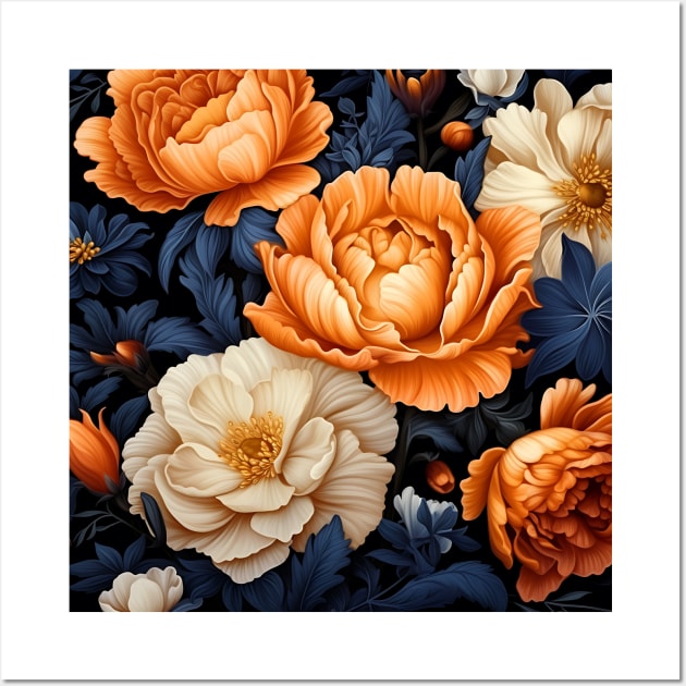 Navy and orange seamless floral pattern Wall Art by Merchandise Mania